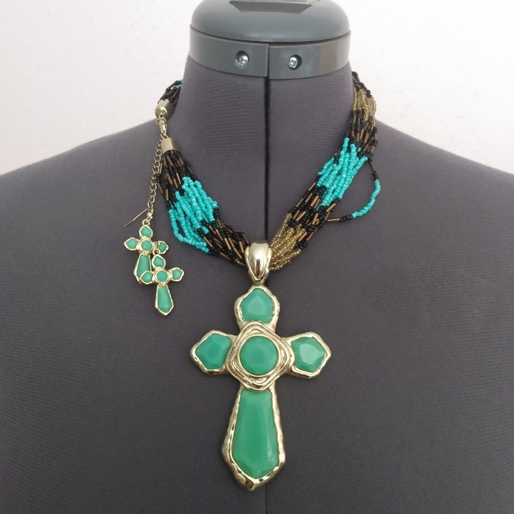 Rustic cross necklace and earrings set